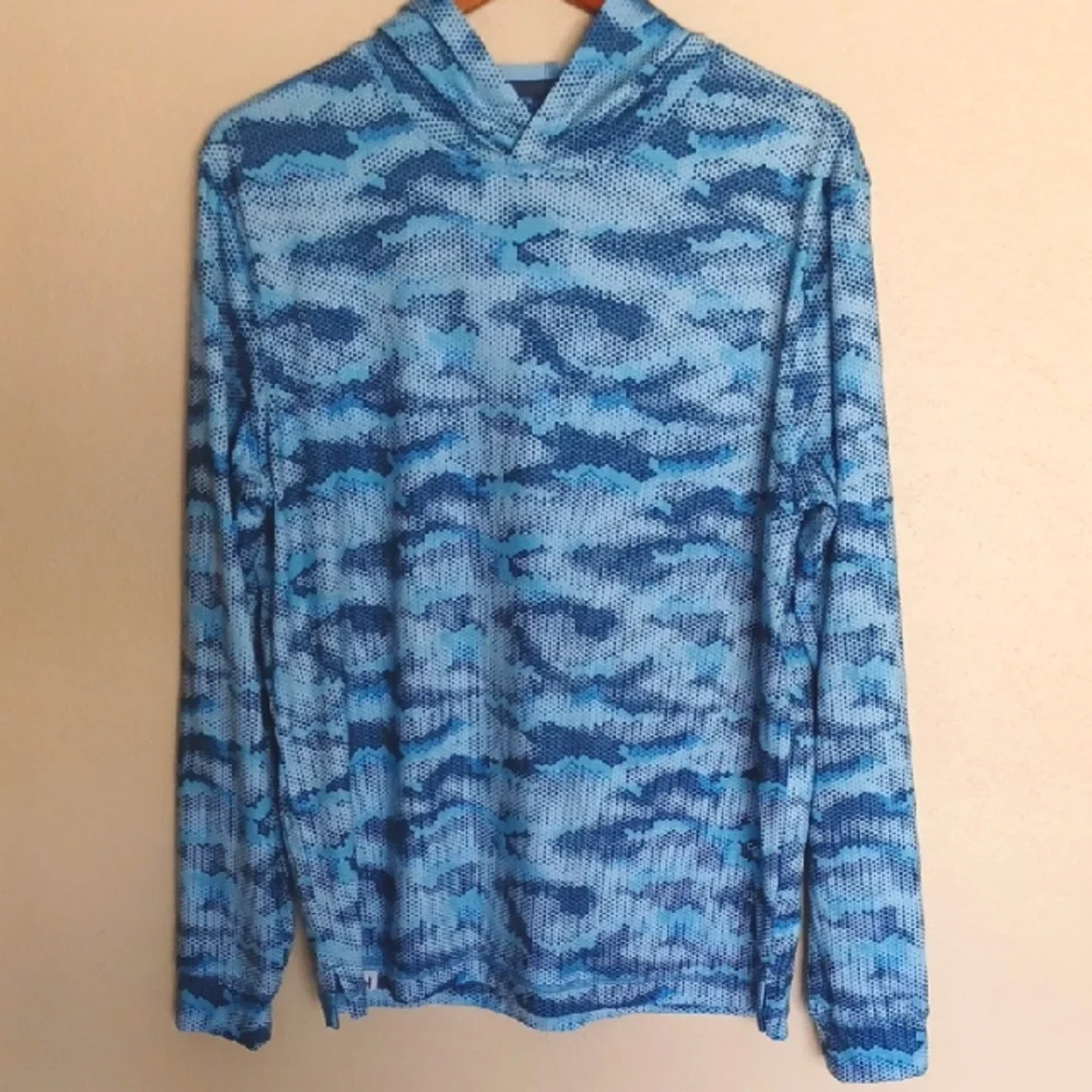 Johnnie-O Brent PREP-FORMANCE Pullover Shirt Sun Hoodie M Camo Blue UPF50 Golf